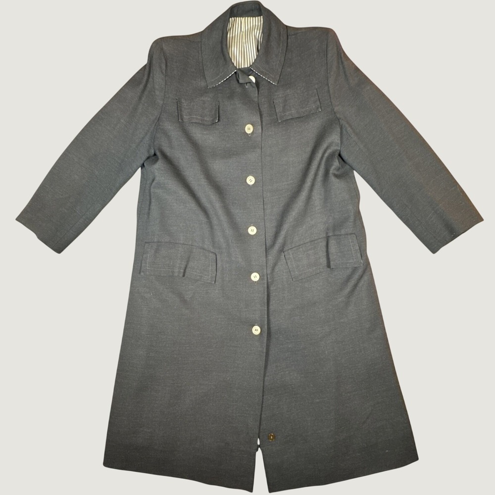 Storm Play Fashions Overcoat Womens M Gray Excellent Vintage Striped Lining Mod